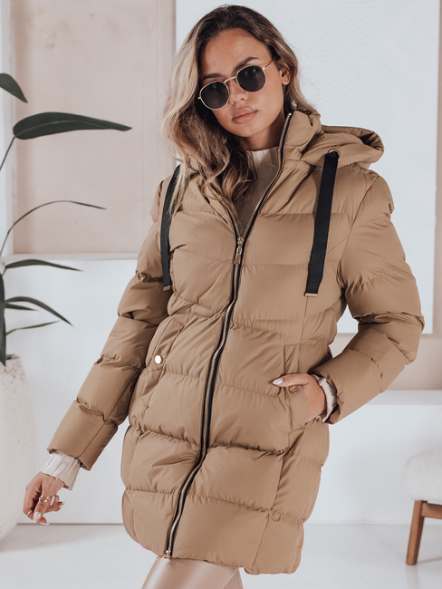 Kurtka damska zimowa z kapturem GABRIELLE ciemnobeżowa Dstreet TY4363