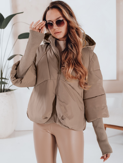 Kurtka damska zimowa MISSLAYER z kapturem ciemnobeżowa Dstreet TY5038