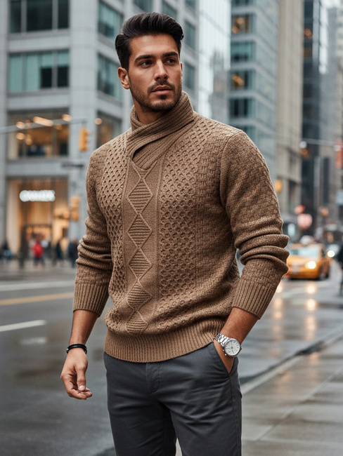 Sweter męski kamelowy Dstreet WX2255