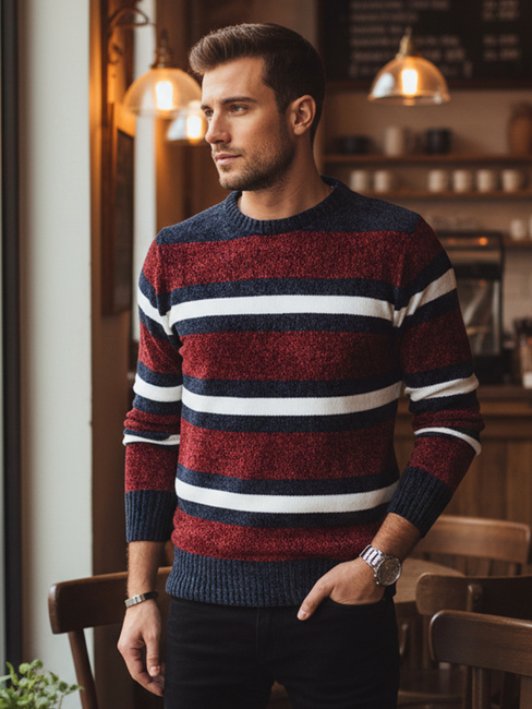 Sweter męski w paski czerwony Dstreet WX2264