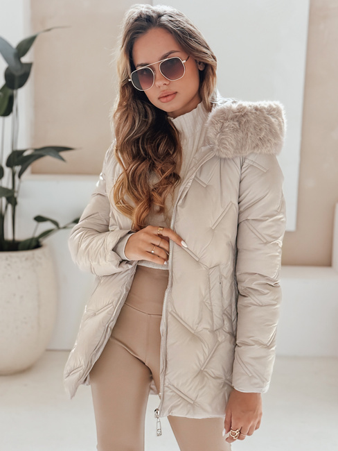 Kurtka damska zimowa LOVEINSIDE pikowana z futerkiem beżowa Dstreet TY5053