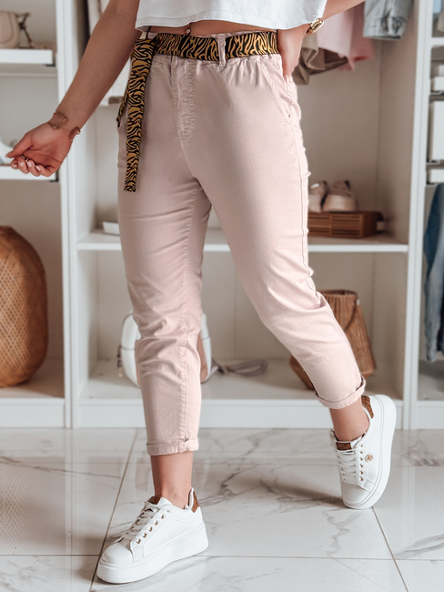 Spodnie damskie casualowe z paskiem MADELINA różowe Dstreet UY2627