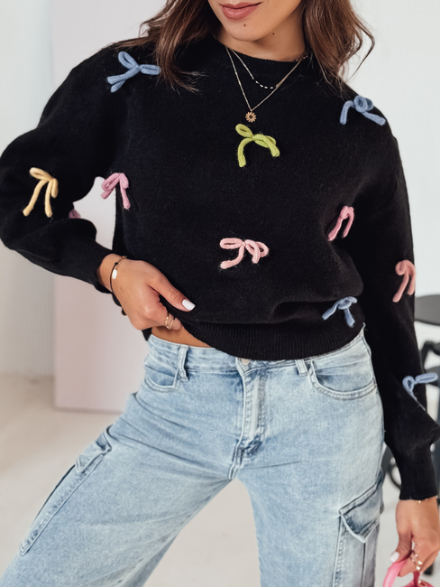 Sweter damski one size TIELUSH w małe kokardki czarny Dstreet MY2358