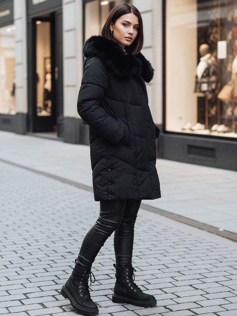 Kurtka damska zimowa MORISIO długa pikowana z kapturem czarna Dstreet TY4702z