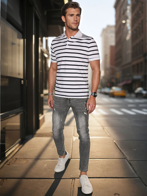 Koszulka męska polo w paski biała Dstreet PX0638