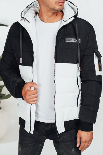 Kurtka męska zimowa z kapturem czarno-biała Dstreet TX5050