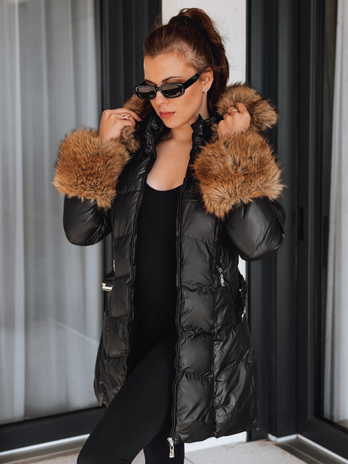 Kurtka damska zimowa pikowana z kapturem czarna Dstreet TY5320