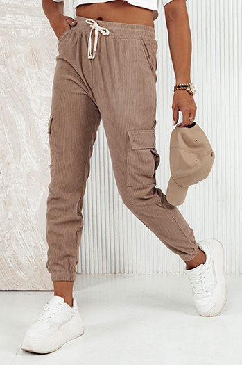 Spodnie damskie prążkowane CHICCORD kamelowe Dstreet UY2175