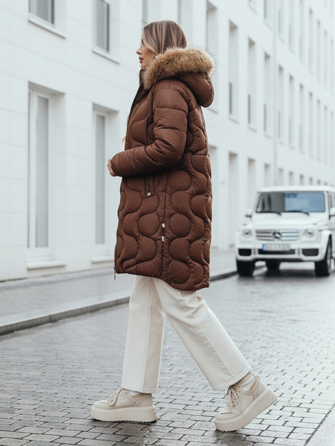 Kurtka damska zimowa VIRELIA pikowana z kapturem brązowa Dstreet TY4936