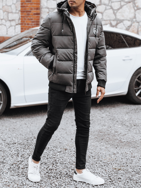 Kurtka męska zimowa pikowana z kapturem szara Dstreet TX5073