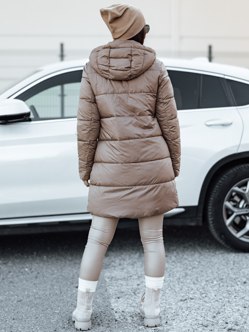 Kurtka damska dwustronna PURRBREEZ długa pikowana z kapturem kamelowa Dstreet TY4660