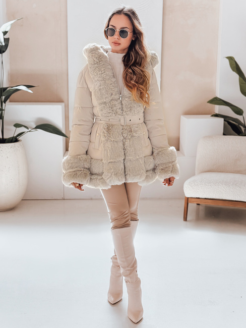 Kurtka damska zimowa CITYGLANCE z futerkiem jasnobeżowa Dstreet TY5047