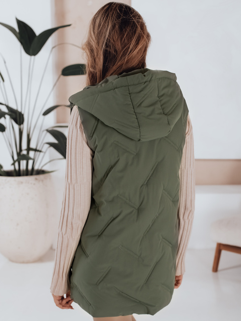 Kamizelka damska długa pikowana z kapturem zielona Dstreet TY5106