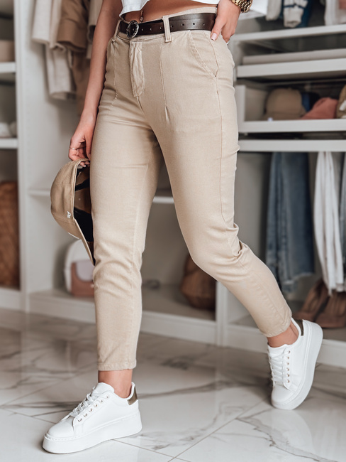Spodnie damskie slim fit z paskiem TAIRONIK ciemnobeżowe Dstreet UY2545