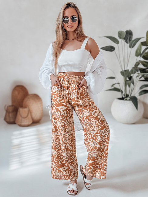 Spodnie damskie materiałowe wide leg TROPICAL SUN kamelowe Dstreet UY2633