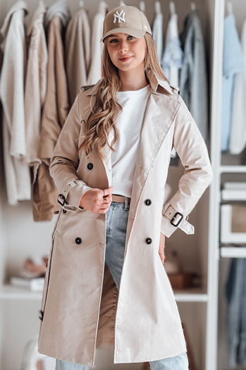 Płaszcz damski długi z paskiem SLIMFOTA biały Dstreet NY0745