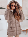 Kurtka zimowa damska pikowana z kapturem ciemnobeżowa Dstreet TY5093