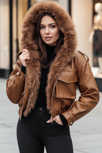 Kurtka skórzana damska z futerkiem SOFTREBEL brązowa Dstreet TY4761z