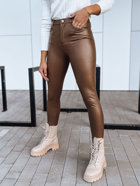 Spodnie damskie skórzane TOURMALIN ciemnobrązowe Dstreet UY1718