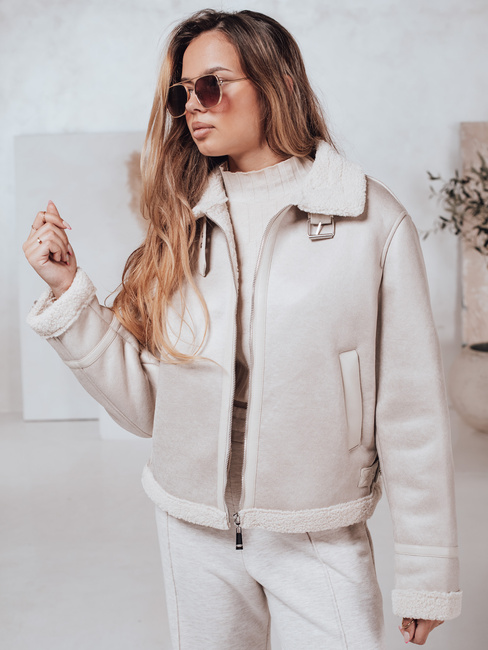 Kożuch damski zamszowy KASAMIRA biała Dstreet TY4739