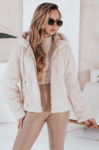 Płaszcz damski krótki ELMIRIS beżowy futerkowy Dstreet TY4994