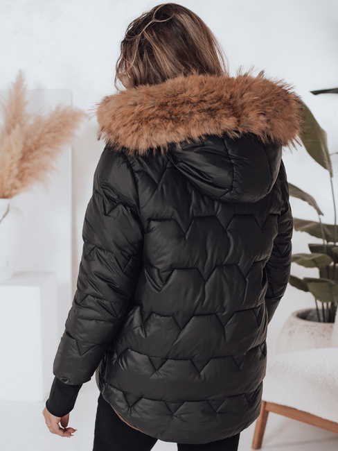 Kurtka damska zimowa SNOWMISS pikowana czarna z kapturem Dstreet TY4999