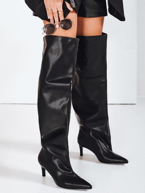 Kozaki damskie z szeroką cholewką czarne Dstreet ZY1189