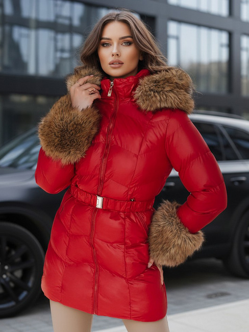 Kurtka damska zimowa pikowana z kapturem czerwona Dstreet TY5321