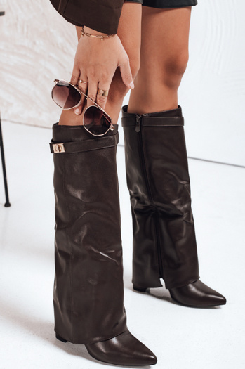 Kozaki damskie z szeroką cholewką brązowe Dstreet ZY1118