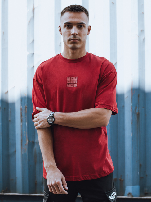 T-shirt męski z nadrukiem bordowy Dstreet RX5522