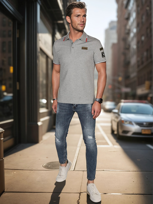 Koszulka męska polo z naszywkami szara Dstreet PX0633