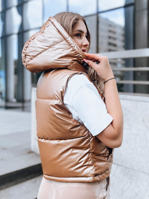 Kamizelka pikowana damska ASHE ciemnobeżowa Dstreet TY3778