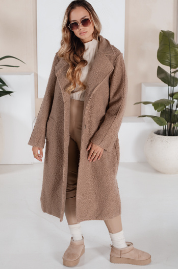 Długi płaszcz damski typu baranek beżowy Dstreet NY0753