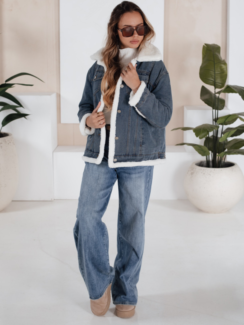 Kurtka zimowa damska jeansowa z kożuchem niebieska Dstreet TY5172