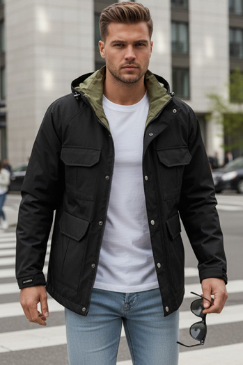 Kurtka męska przejściowa z kapturem czarna Dstreet TX5133