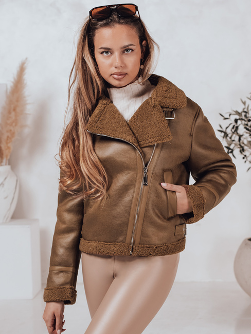 Kurtka damska SOFTSTILL zamszowa z kożuszkiem kamelowa Dstreet TY4747