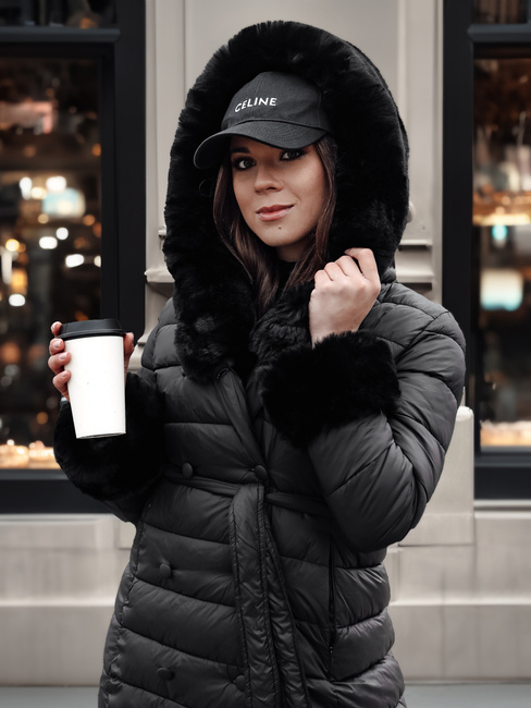 Kurtka damska pikowana długa ZAELEGANTE czarna Dstreet TY4779