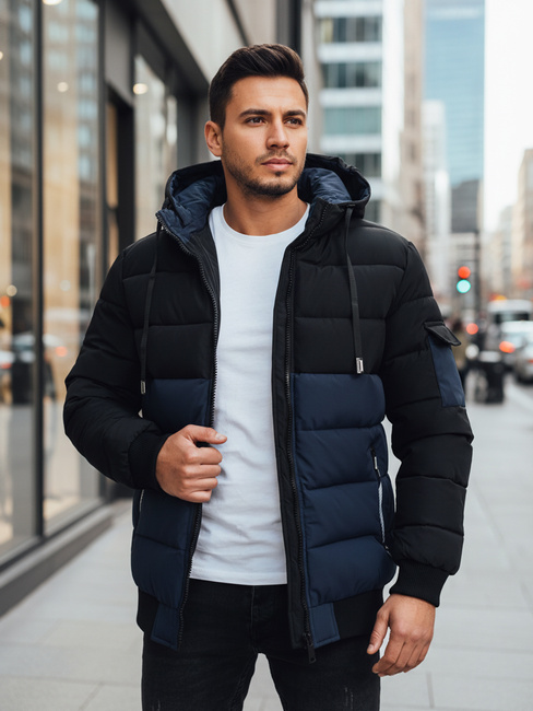 Kurtka męska zimowa z kapturem granatowo-czarna Dstreet TX5098
