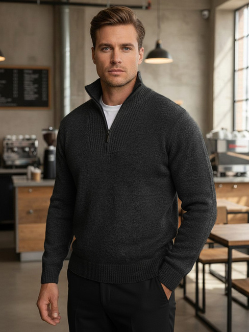 Sweter męski ze stójką ocieplany grafitowy Dstreet WX2354