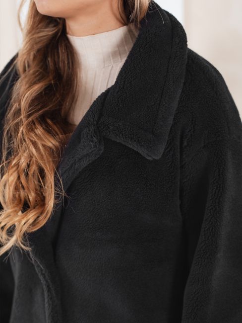 Płaszcz zimowy damski teddy futrzany długi czarny Dstreet NY0760