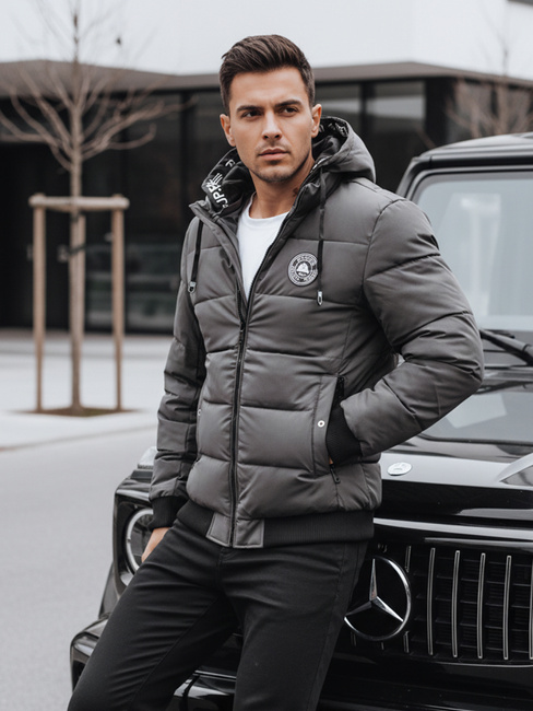 Kurtka męska zimowa pikowana z kapturem szara Dstreet TX5073