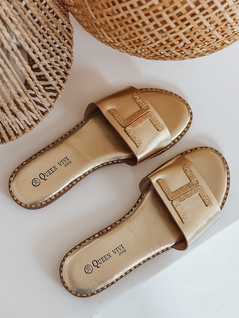 Klapki damskie GOLDISH złote Dstreet ZY0941