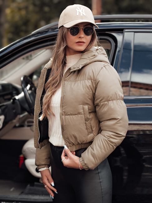 Kurtka damska zimowa ZENZI pikowana z kapturem beżowa Dstreet TY4722