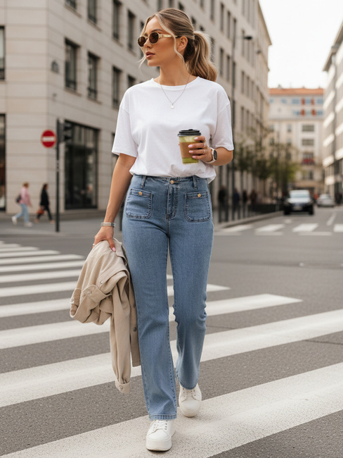 Jeansy damskie z wysokim stanem wide leg niebieskie Dstreet UY2867