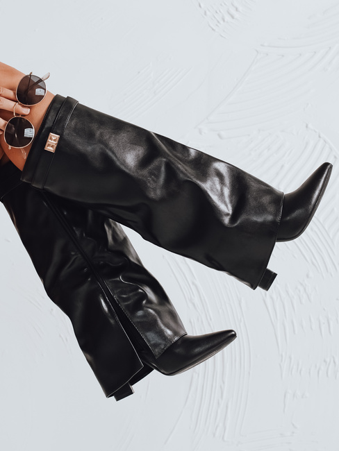 Kozaki damskie z szeroką cholewką czarne Dstreet ZY1119