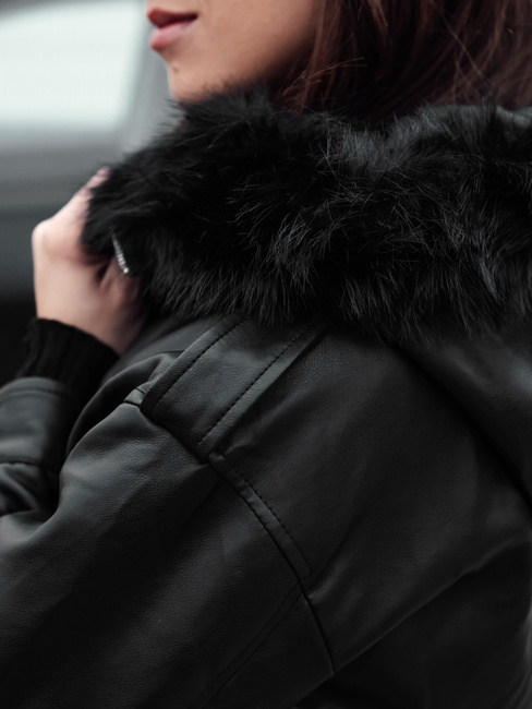 Kurtka skórzana damska z futerkiem SOFTREBEL czarna Dstreet TY4762