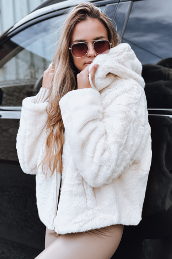 Kurtka damska futrzana z kapturem jasnobeżowa Dstreet TY5272