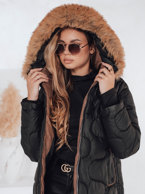 Kurtka damska zimowa VIRELIA pikowana z kapturem czarna Dstreet TY4937