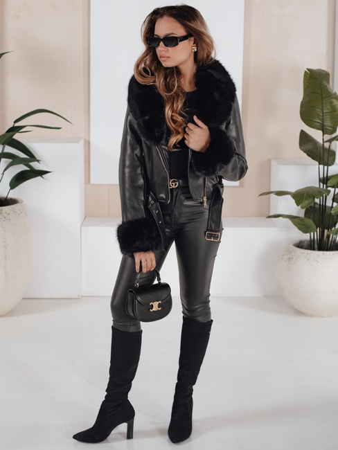 Kurtka skórzana damska z futerkiem czarna Dstreet TY5212