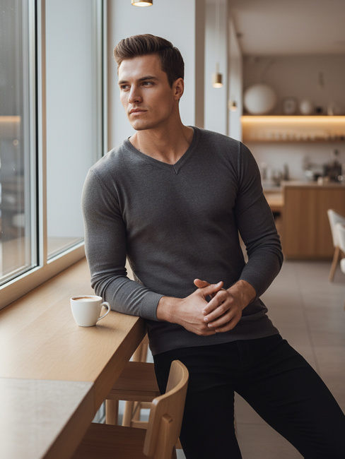 Sweter męski w serek ciemnoszary Dstreet WX2219